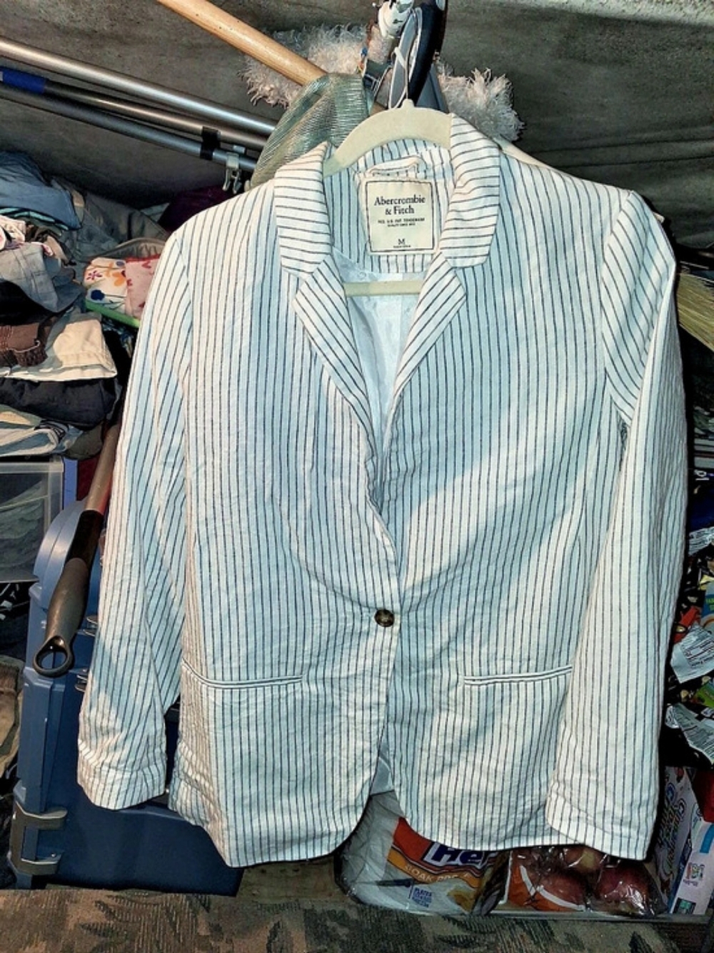 Abercrombie & Fitch Striped Blazer in White & Blue Size Medium